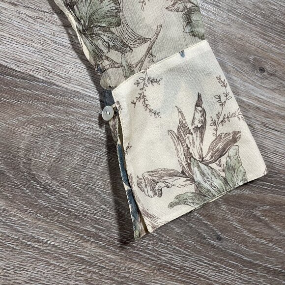 Neiman Marcus Women's Long Blouse/Mini Dress Floral 100% Silk Chiffon L Beige - Picture 7 of 8